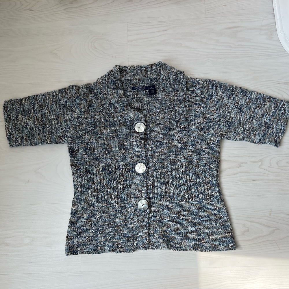 Wind River Blue and Brown Statement Buttons Woven Sweater Cardigan Size L